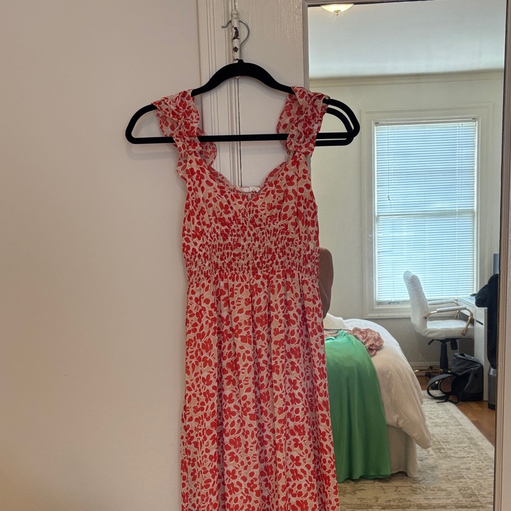 Lush Red and White Floral Midi Dress